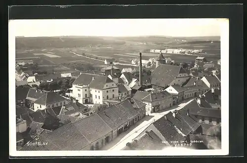 AK Sobeslav, Ortsansicht mit Fabrikgebäude