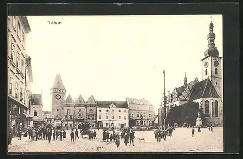 AK Tabor, Ladengeschäfte und Kirche am Marktplatz