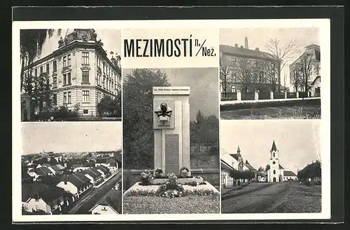 AK Mezimosti n. Nez., Kirche, Denkmal, Blick über den Ort