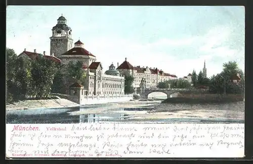 AK München, Blick zum Volksbad