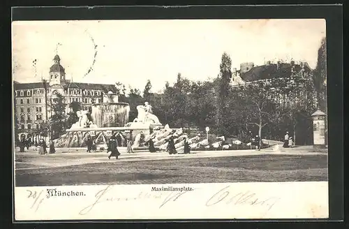 AK München, Maximiliansplatz mit Brunnen