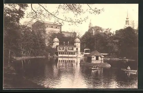 AK Dresden, Zwingerteich mit Ruderbooten