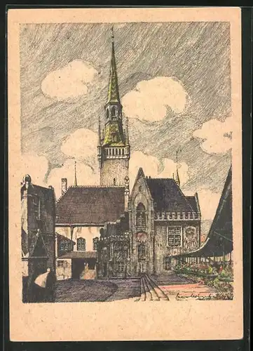 Künstler-AK München, Petersbergl mit Kirche