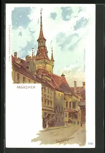 Lithographie München, Strassenpartie am Standesamt