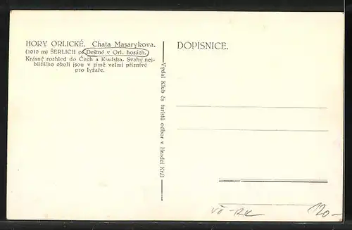 AK Destne v Orl. horach /Hory Orlicke, Chata Masarykova