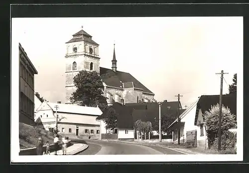 AK Sobotka, Strassenpartie mit Kirche