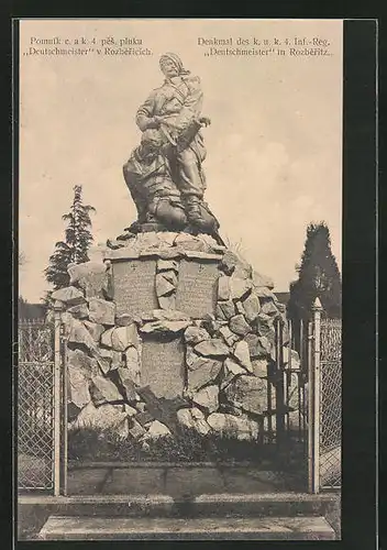 AK Rozberitz, Denkmal des k. u. k. 4. Inf.-Reg.  Deutschmeister 