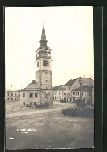 AK Dobruska, Rathaus und Hotel Rydl