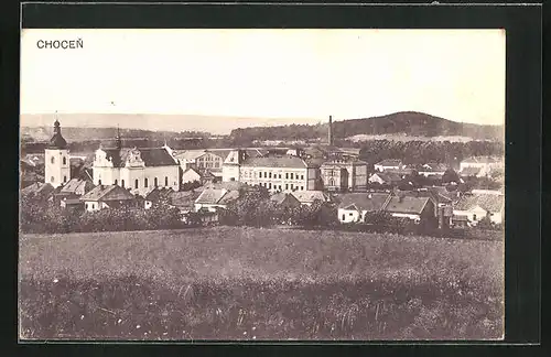 AK Chotzen / Chocen, Ortsansicht mit Kirche und Fabrik