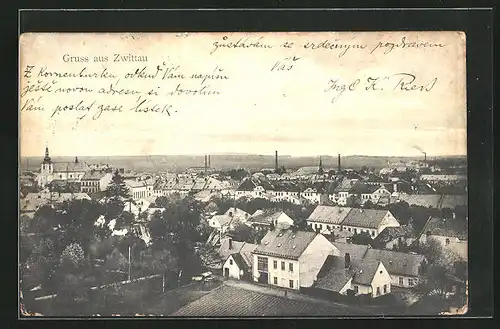 AK Zwittau, Blick über die Dächer der Stadt