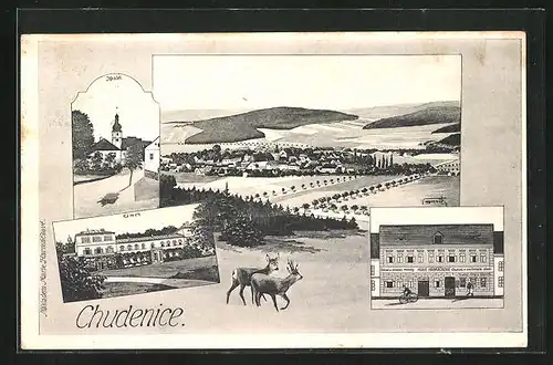 AK Chudenice, Zamek, Kostel, Gasthaus Marie Harmackova