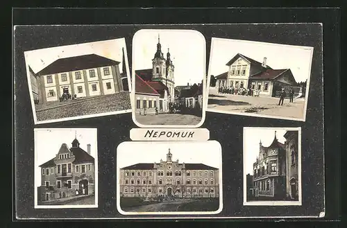 AK Nepomuk, Mehrfachansicht mit Kirche und Schloss