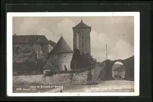 AK Svihov u Klatov, Stadtmauer mit Pulverturm