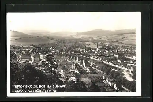 AK Letovisko Susice Na Sumave, Blick über die Stadt mit Flusslauf