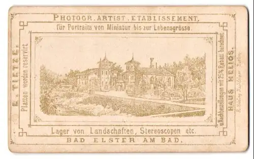 Fotografie E. Tietze, Bad Elster, Ansicht Bad Elster, Blick auf das Gebäude des Fotografen