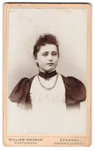 Fotografie William Wegner, Berlin-Spandau, Schönwalderstrasse 2, Portrait junge Dame mit Kragenbrosche und Halskette
