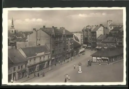 AK Prerau /Prerov, Geschäftsstrasse, Litfasssäule