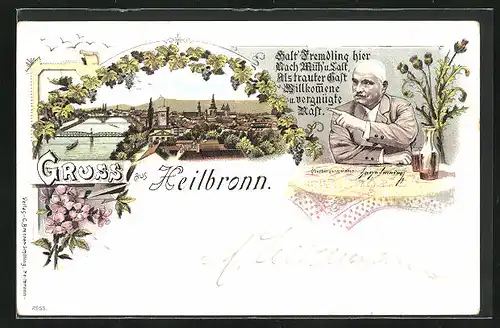 Lithographie Heilbronn, Ortsansicht, Oberbürgermeister