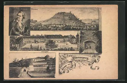 Lithographie Hohenasperg, Festungshof, Schubart-Gefängnis