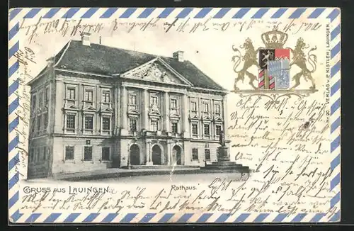 AK Lauingen, Rathaus, Wappen-Relief