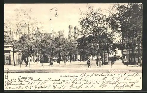 AK München, Maximiliansplatz mit Passanten