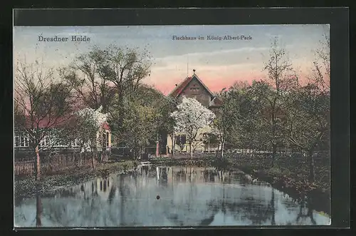 AK Dresden-Neustadt, Gasthaus Fischhaus im König-Albert-Park im Abendlicht