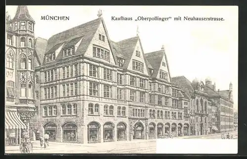 AK München, Neuhauserstrasse mit Oberpollinger-Kaufhaus