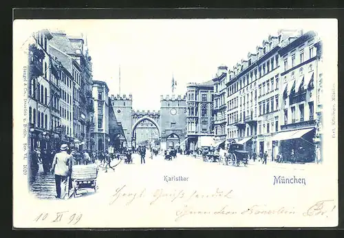AK München, Belebte Strasse, Karlsthor