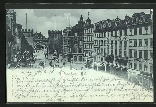 Mondschein-AK München, Vogelschau auf Neuhauserstrasse mit Karlsthor