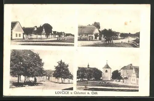 AK Lovice u Chlumec n. Cidl, Partie aus der Siedlung, Strassenansicht mit Passanten, Marktplatz