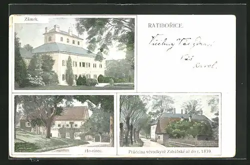 AK Ratiborice, Zamek, Hostinec, Pradelna vevodkyne Zahanske az do r. 1839