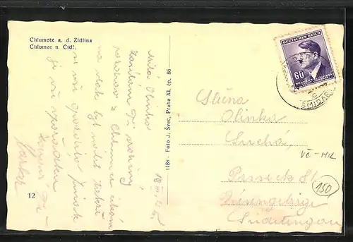 AK Chlumetz a. d. Zidlina, Strassenpartie mit Gebäudeansicht