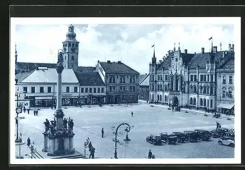 AK Neu-Bidschow, Marktplatz mit Denkmal