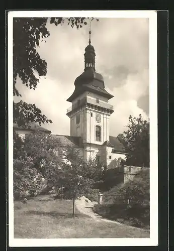 AK Benátky nad Jizerou, Turm im Sonnenschein