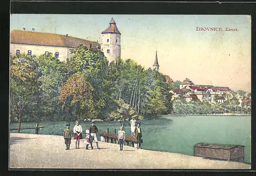 AK Zirovnice, Zamek, Schloss mit Uferpartie