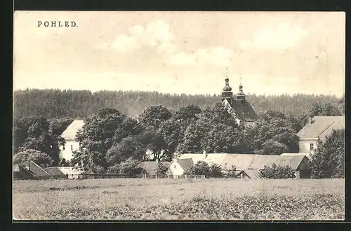 AK Pohled, Ortsansicht mit Kirchturm