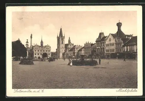 AK Leitmeritz / Litomerice, Blick auf den Makrtplatz