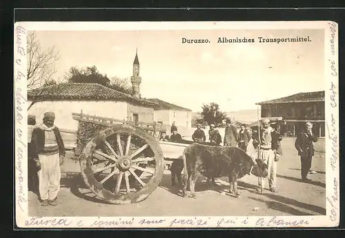 AK Durazzo, Albanisches Transportmittel, Ochsenkarren
