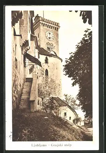 AK Ljubljana / Laibach, Grajski stolp, Aufgang zur Burg