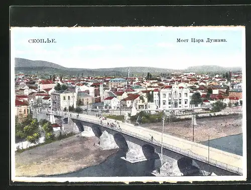 AK Skopje / Ueskueb, Stadtansicht mit Brücke