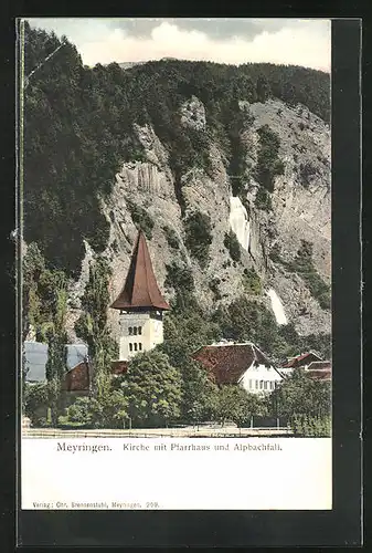 AK Meyringen, Kirche mit Pfarrhaus und Alpbachfall