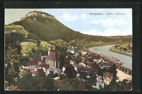 AK Königstein / Sächs. Schweiz, Blick auf den Ort und Umgebung