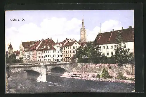 AK Ulm a. D., Blick über die Donau mit Brücke