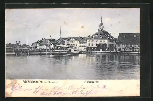 AK Friedrichshafen a. Bodensee, Blick auf Hafen und Dampfer