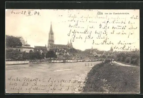 AK Ulm, Blick von der Eisenbahnbrücke