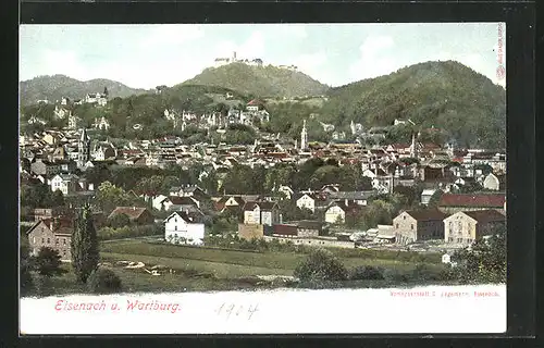 AK Eisenach, Ortsansicht mit Wartburg