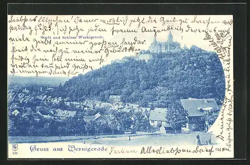 AK Wernigerode, Blick auf Stadt und Schloss