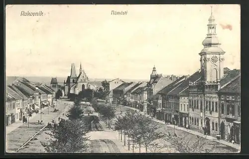 AK Rakovnik, Namesti, Stadtplatz mit Kirche