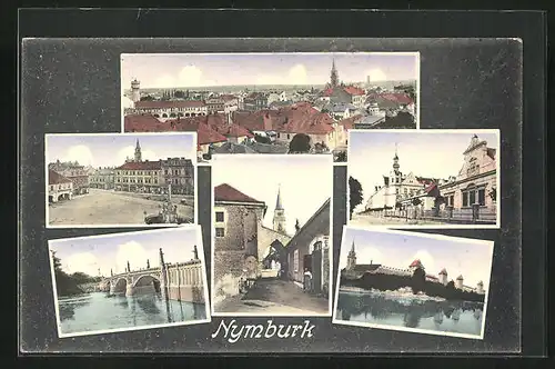 AK Nimburg / Nymburk, Platzansicht, Brücke, Ortspartien