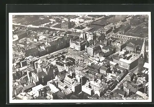 AK Malmö, Stortorget med Hotel Knamer, vom Flugzeug aus
